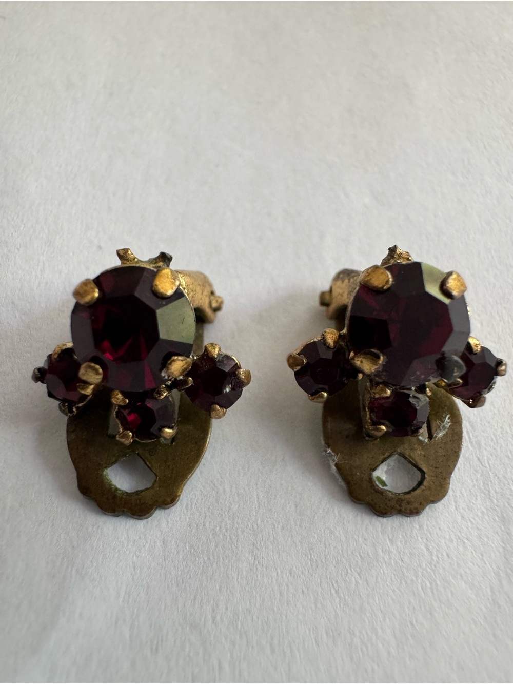 Made in Austria Vintage Style Clip-On Earrings with Red Stones 1950/60’s stamped